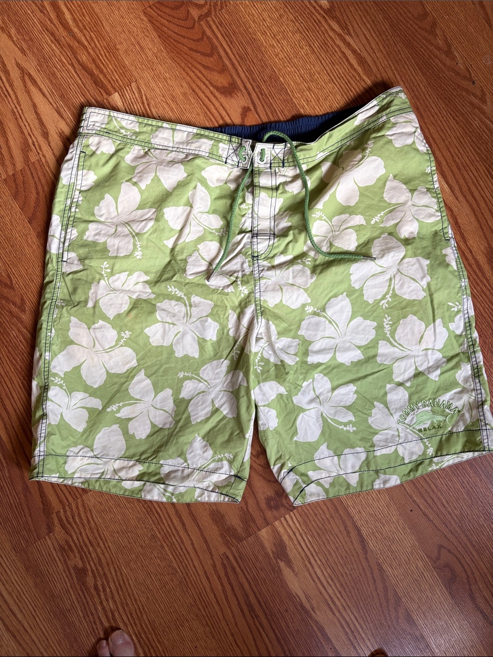 Tommy Bahama Light Green and White Floral Swim Board Shorts